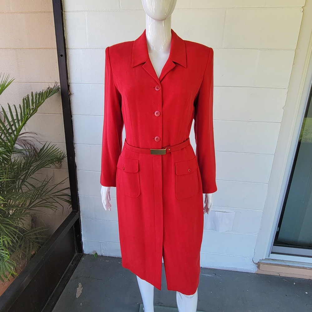 VTG 90s Patrick Collection Red Coat Dress Women US 6 Silk Wool Office Siren Chic